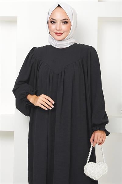 Büzgülü Robalı Elbise Antrasit HM2501
