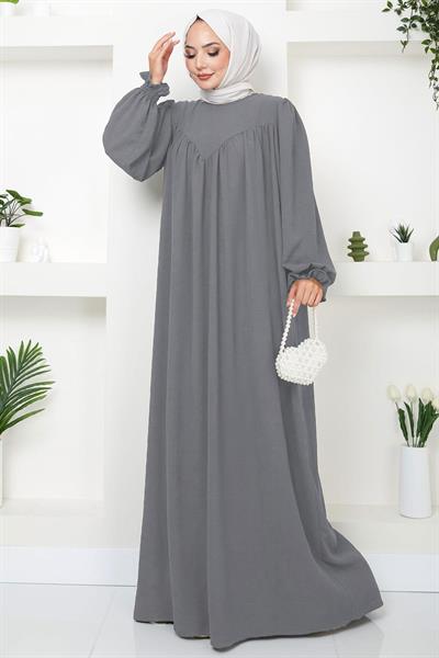 Büzgülü Robalı Elbise Gri HM2501