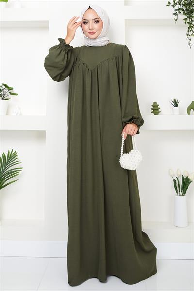 Büzgülü Robalı Elbise Haki HM2501