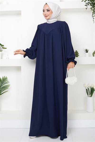 Büzgülü Robalı Elbise Lacivert HM2501