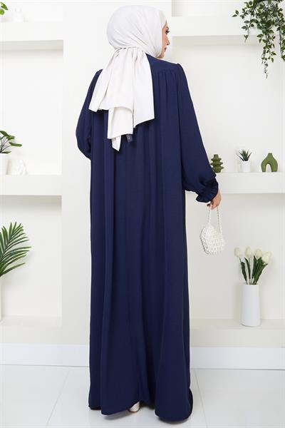 Büzgülü Robalı Elbise Lacivert HM2501