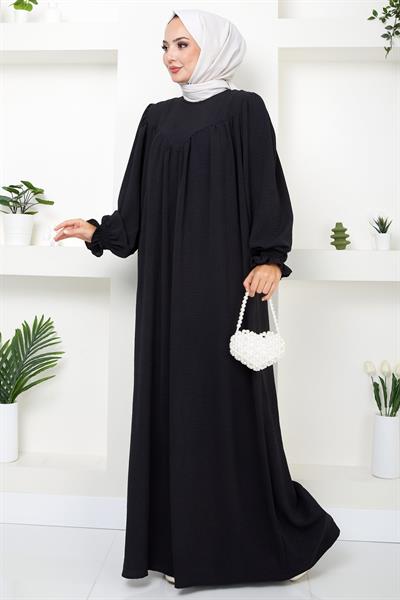 Büzgülü Robalı Elbise Siyah HM2501