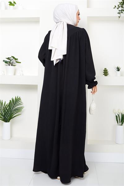 Büzgülü Robalı Elbise Siyah HM2501