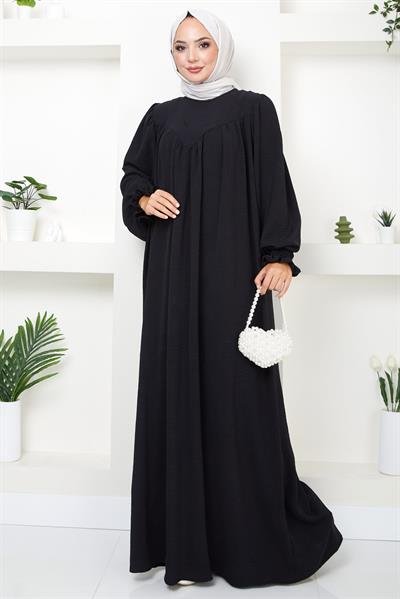 Büzgülü Robalı Elbise Siyah HM2501