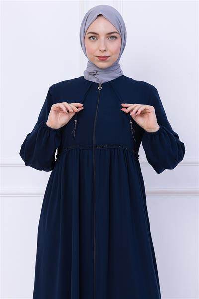 Büzgülü Taşlı Ferace Lacivert HM2732