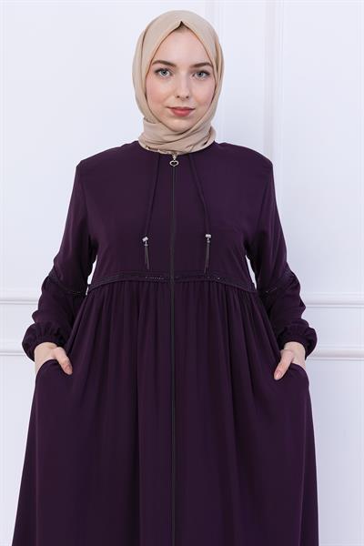 Büzgülü Taşlı Ferace Mürdüm HM2732