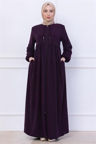 Büzgülü Taşlı Ferace Mürdüm HM2732