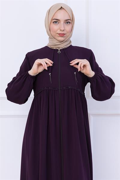 Büzgülü Taşlı Ferace Mürdüm HM2732