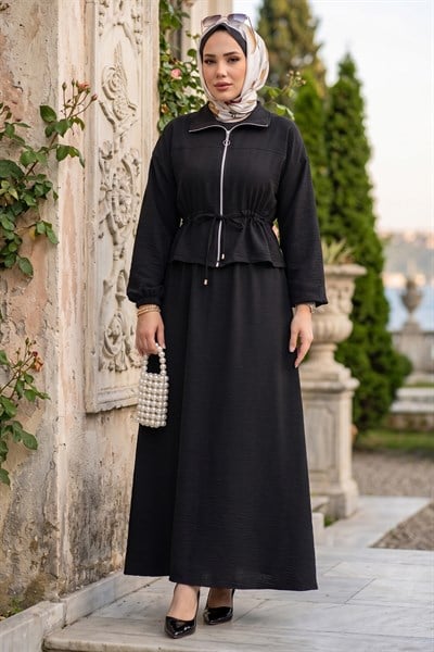 Ceketli Kolsuz Elbiseli İkili Takım Siyah HM2922