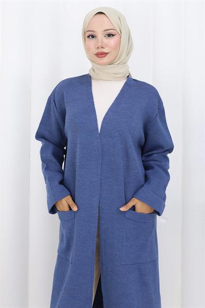 Çelik Örgü Uzun Triko Hırka Mavi HM2838