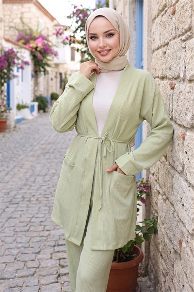 Cepli Bağlamalı Kimonolu İkili Takım Mint HM2941