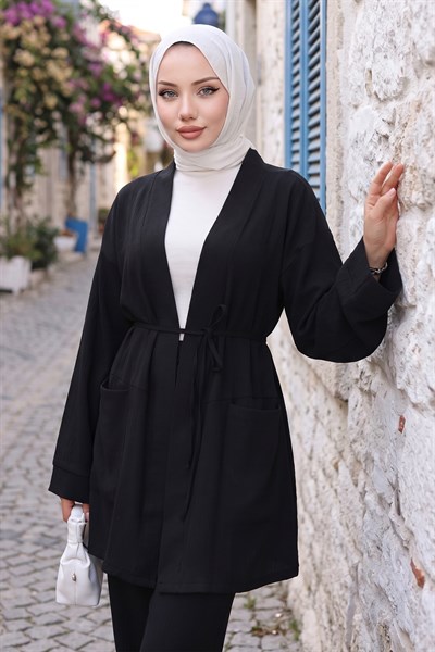 Cepli Bağlamalı Kimonolu İkili Takım Siyah HM2941