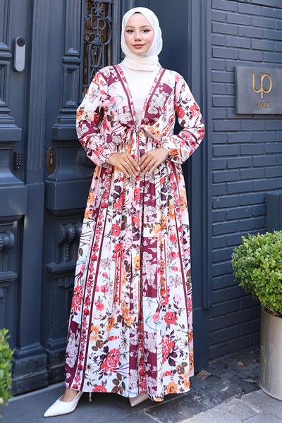 Çiçek Desenli Bağlamalı Etekli Takım Pembe HM2768