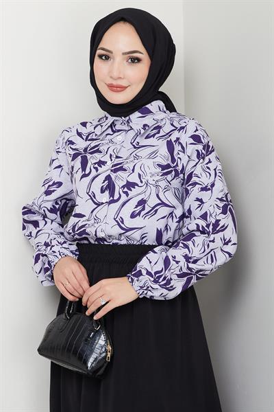 Çiçek Desenli Etekli Takım Mor HM2739