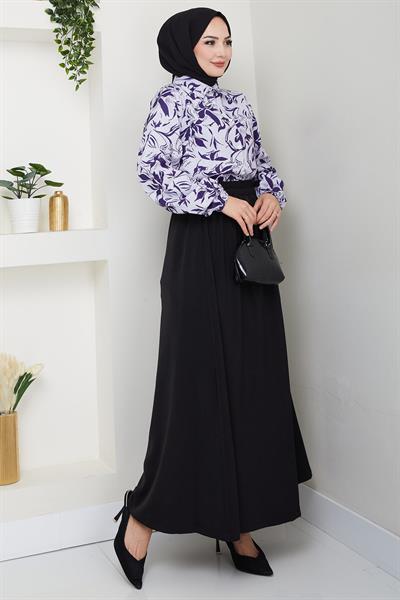 Çiçek Desenli Etekli Takım Mor HM2739