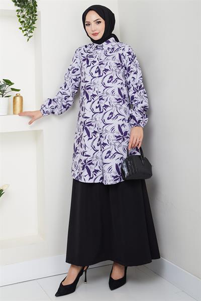 Çiçek Desenli Etekli Takım Mor HM2739