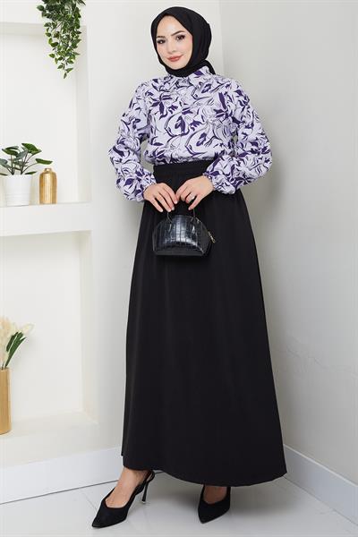 Çiçek Desenli Etekli Takım Mor HM2739
