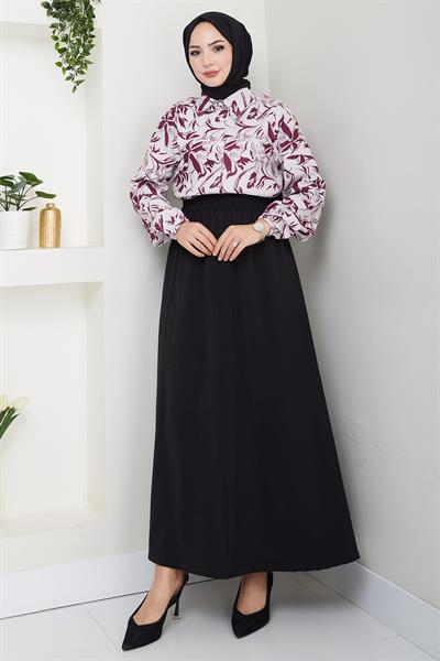 Çiçek Desenli Etekli Takım Mürdüm HM2739