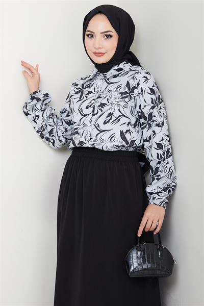 Çiçek Desenli Etekli Takım Siyah HM2739