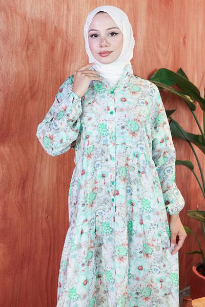 Çiçek Desenli Modal Elbise Mint HM2797