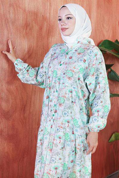 Çiçek Desenli Modal Elbise Mint HM2797