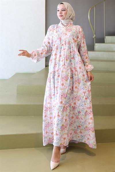 Çiçek Desenli Modal Elbise Pembe HM2797