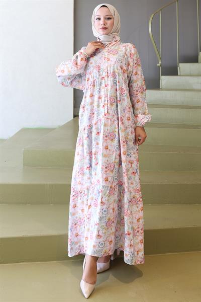 Çiçek Desenli Modal Elbise Pembe HM2797
