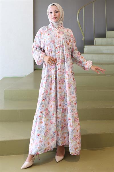 Çiçek Desenli Modal Elbise Pembe HM2797