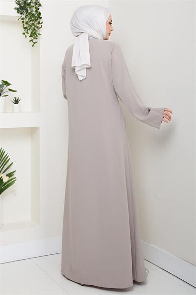 Çiçek Detay Taşlı Ferace Bej HM2847