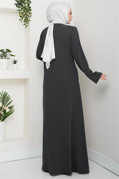Çiçek Detay Taşlı Ferace Füme HM2847