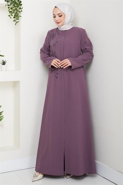 Çiçek Detay Taşlı Ferace Gül Kurusu HM2847