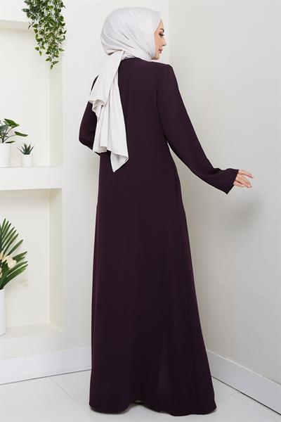 Çiçek Detay Taşlı Ferace Mor HM2847