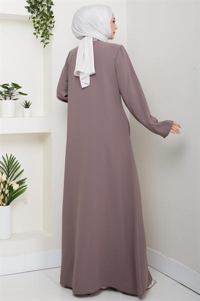 Çiçek Detay Taşlı Ferace Vizon HM2847