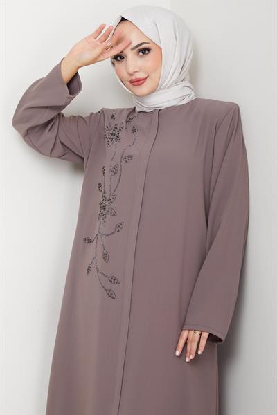 Çiçek Detay Taşlı Ferace Vizon HM2847