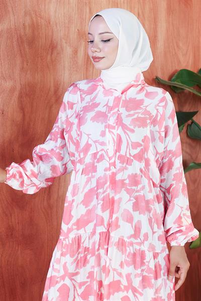 Çiçekli Baskılı Modal Elbise Pembe HM2798