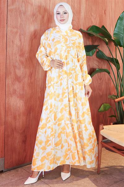 Çiçekli Baskılı Modal Elbise Sarı HM2798