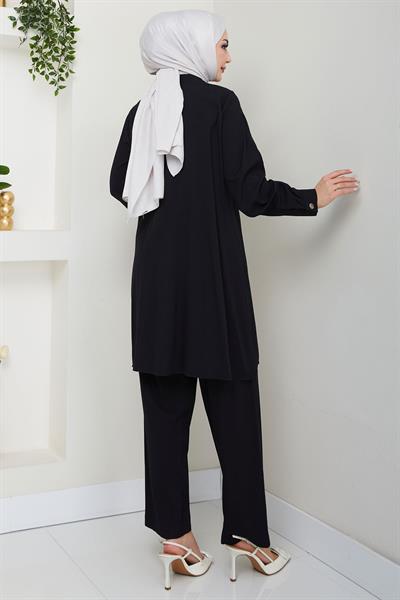 Çift Cepli Gömlekli İkili Takım Siyah HM2685