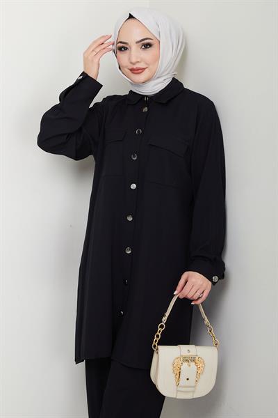 Çift Cepli Gömlekli İkili Takım Siyah HM2685