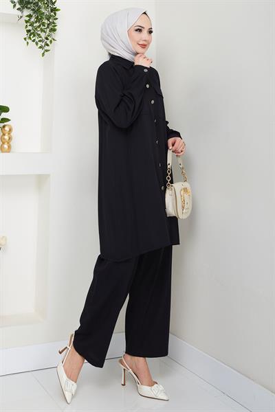 Çift Cepli Gömlekli İkili Takım Siyah HM2685