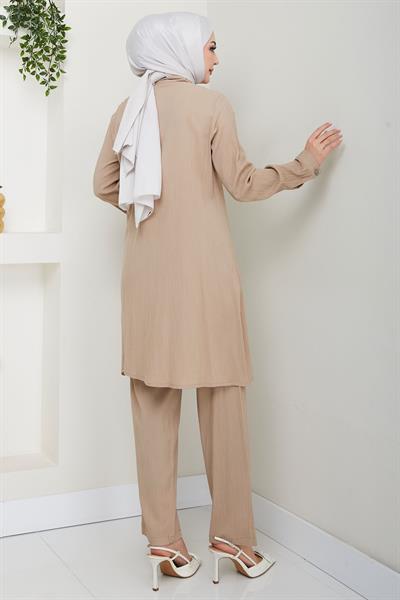 Çift Cepli Gömlekli İkili Takım Vizon HM2685