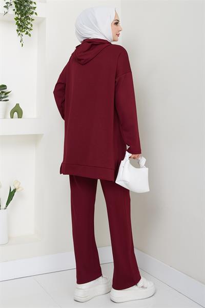 Çıtçıtlı Kapüşonlu İkili Takım Bordo HM2646
