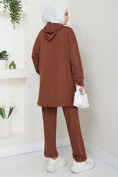 Çıtçıtlı Kapüşonlu İkili Takım Kahverengi HM2646