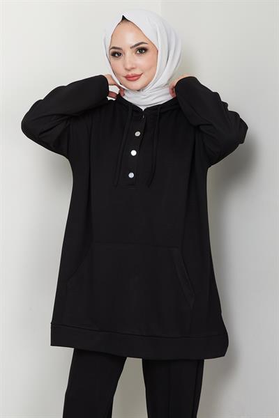 Çıtçıtlı Kapüşonlu İkili Takım Siyah HM2646