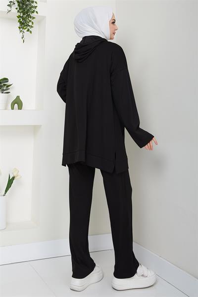 Çıtçıtlı Kapüşonlu İkili Takım Siyah HM2646
