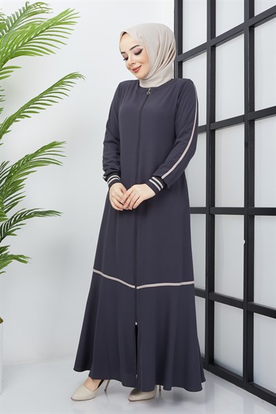 Çizgi Detaylı Antrasit Ferace 