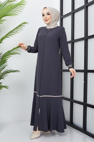 Çizgi Detaylı Antrasit Ferace 