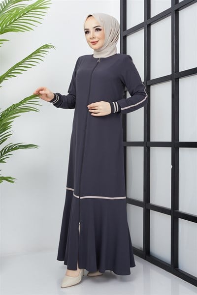 Çizgi Detaylı Antrasit Ferace 