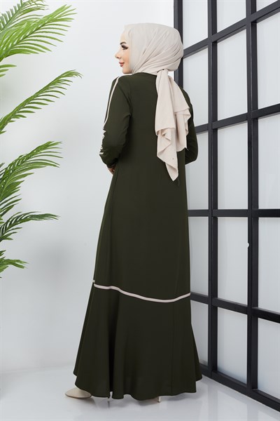 Çizgi Detaylı Haki Ferace 