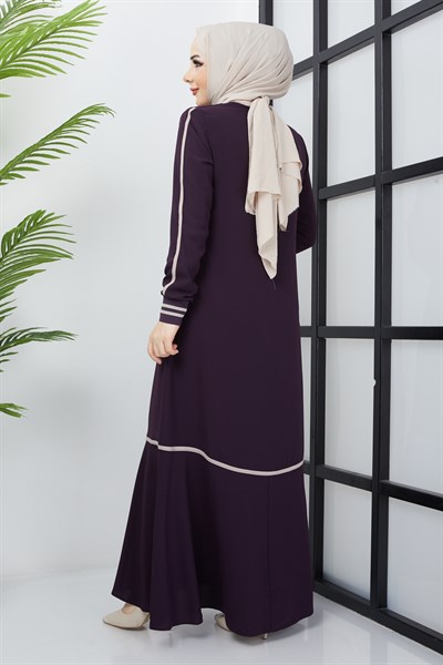 Çizgi Detaylı Mürdüm Ferace 