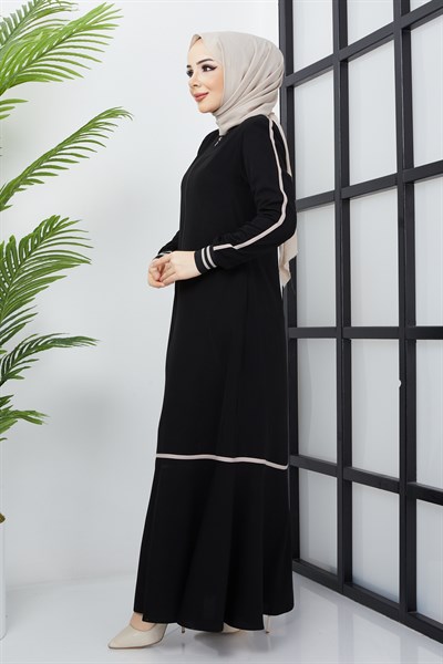 Çizgi Detaylı Siyah Ferace 